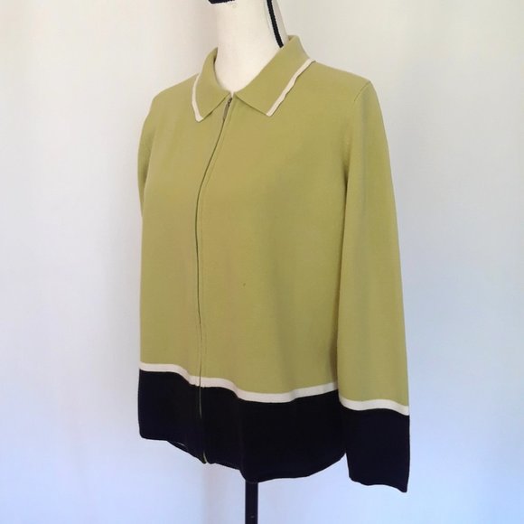 Liz Claiborne Avocado Green Striped Zip Up Sweater - Picture 5 of 10